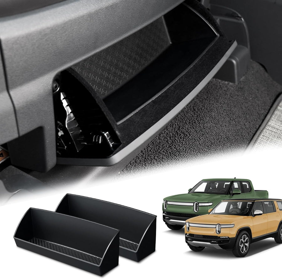 Front Under Seat Storage Pad (Black - 2 Piece Set) - Fits Rivian R1T/S