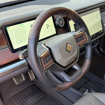 Wood Heated Steering Wheel (Dark Ash Wood or Warm Ash Wood) - $1300 - Fits Rivian R1S / R1T Vehicles Plus Core Charge