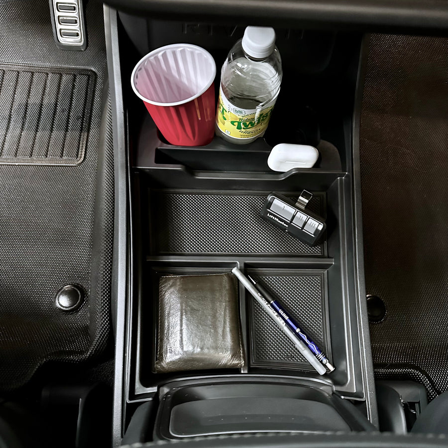 Under Dashboard Lower Center Console Tray with Cupholder - Fits Rivian R1S / R1T Vehicles