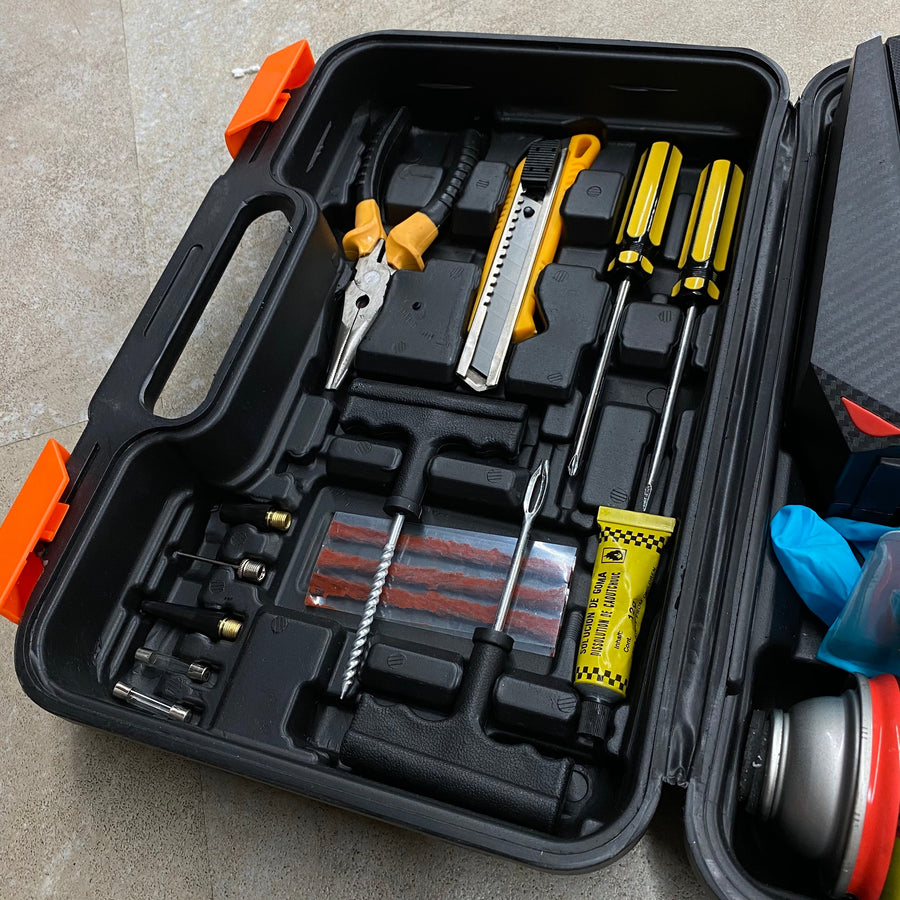 Flat Tire Repair Kit - Comes with Tool Kit & Compressor